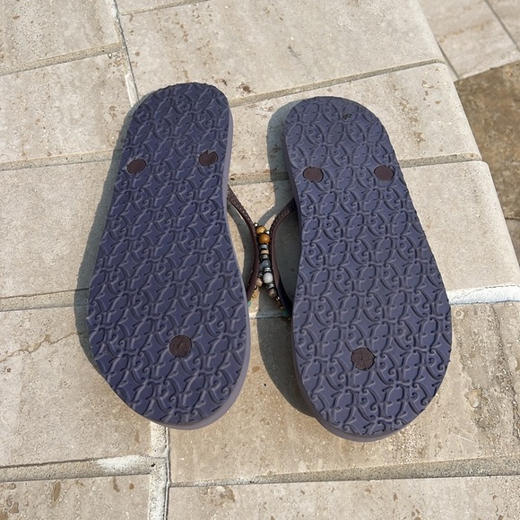 Flip Flops Size 7.5-8 Beads Purple Pink Flowers Turquoise Orange Green Beige - Picture 4 of 4